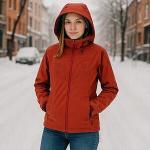 Bonfire Red Stripe Softshell Snowboard Jacket Women M Hooded Classic Fit
